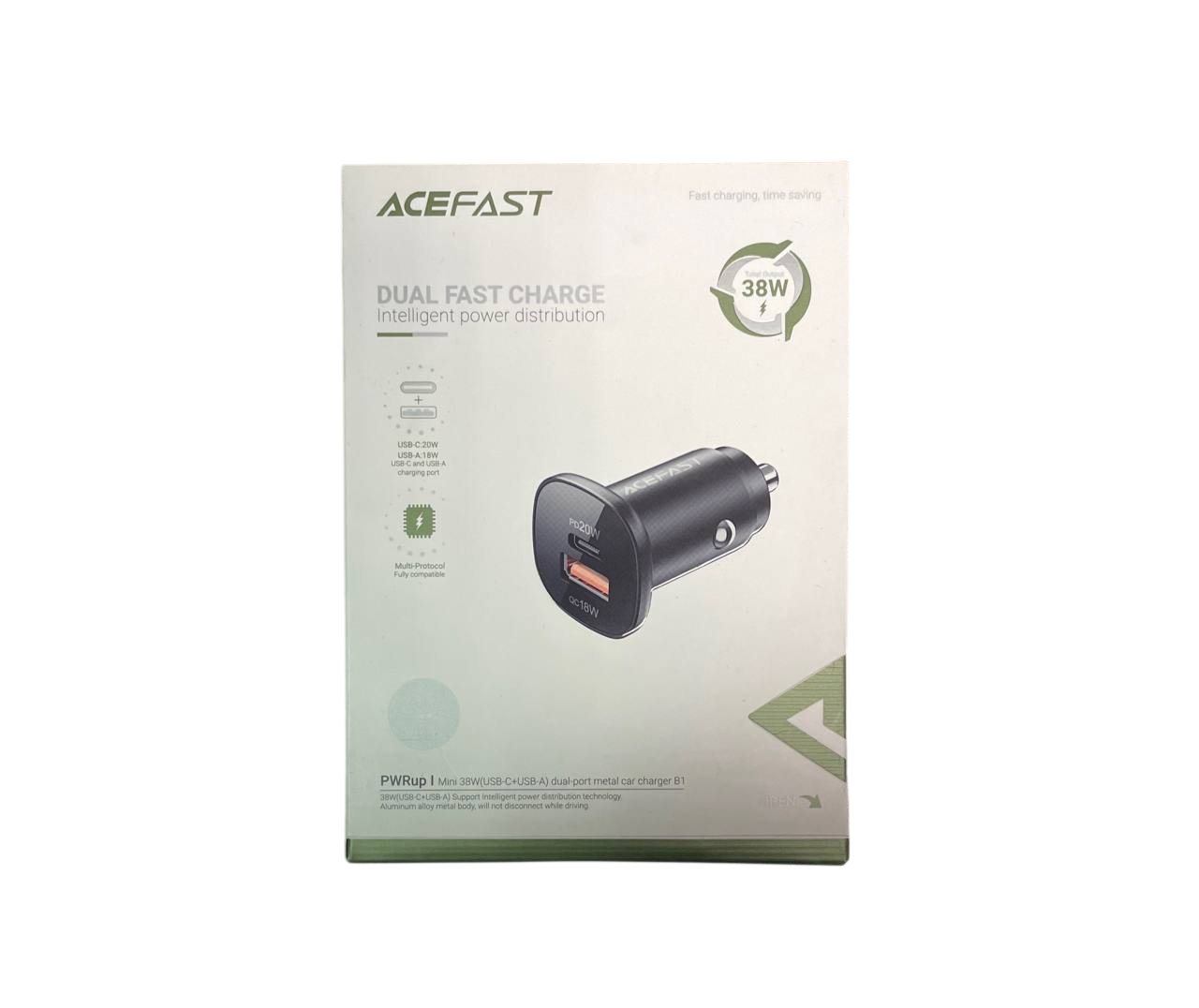 АЗУ ACEFAST Mini Dual Fast Charge 38W (USB-C PD20w + USB QC18w) B1