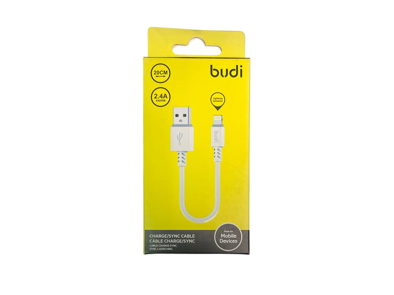 Кабель Budi Lightning 20cm 2.4A M8J011L20-WH7