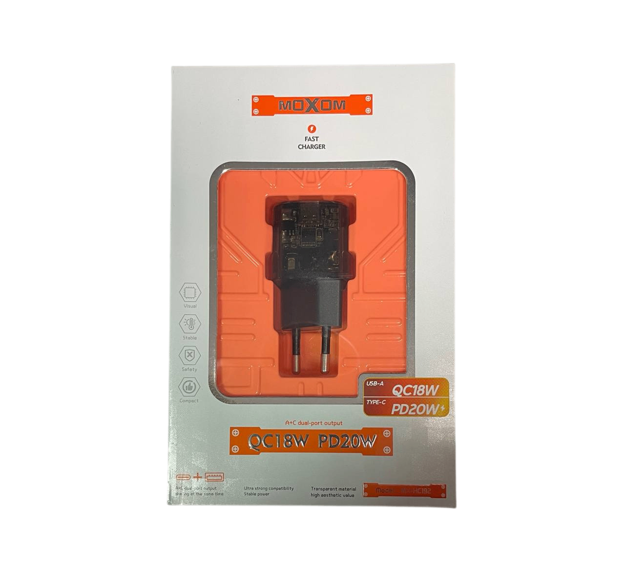 СЗУ MOXOM USB-A QC18W, Type-C PD20W MX-HC192