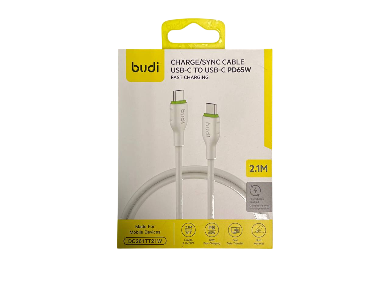 Kабель budi Type-C to Type-C PD65W 2.1m DC261TT21W